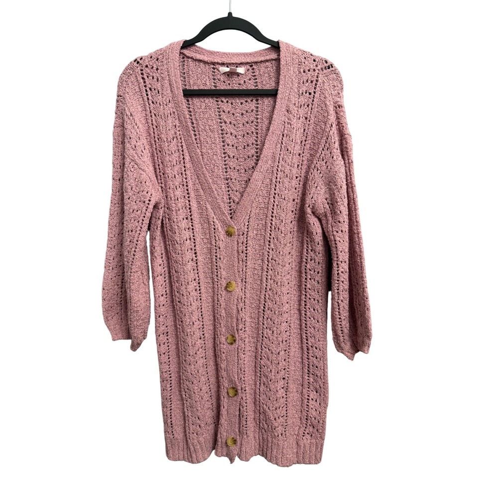LC Lauren Conrad Mauve Pink Pointelle Knit Longline Cardigan Sweater Small